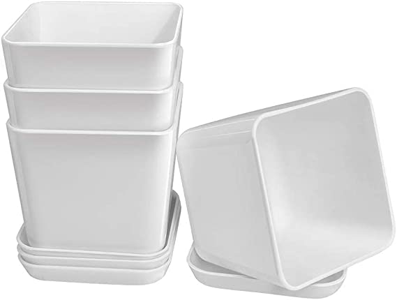 POTS AND PLANTS 3 Inch Plastic Planters, Garden Pot Flower Plant Pots Modern Decorative Gardening Pot for Indoor Plants, Flowers, Herbs, Succulents, Foliage Plants, (Set of 4)